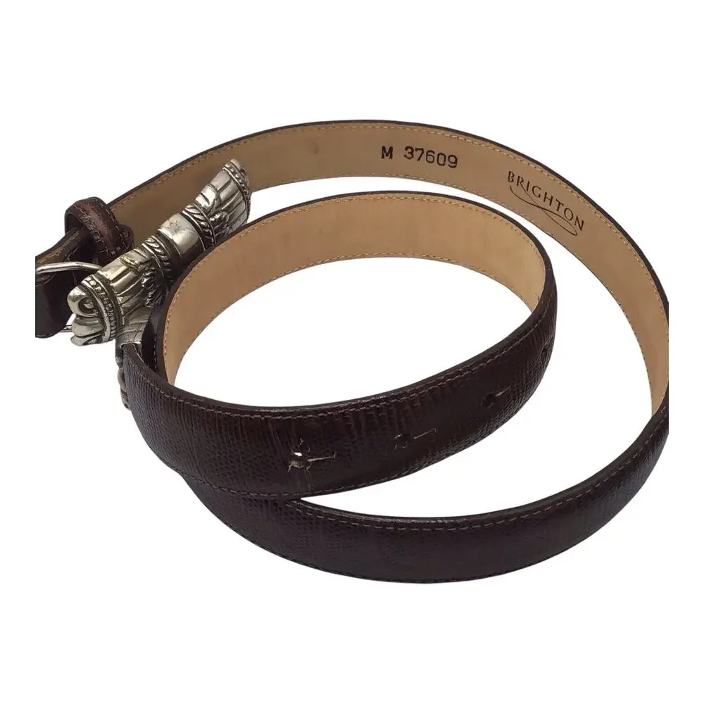 Brighton Women’s Brown Embossed Leather Belt Silver Tone Buckle Size M